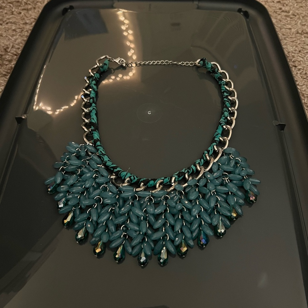 Chic Teal Beaded Statement Necklace